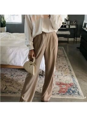 Reformation The Mason Wide Leg High Waist Trouser Pants Latte Brown Size 0P